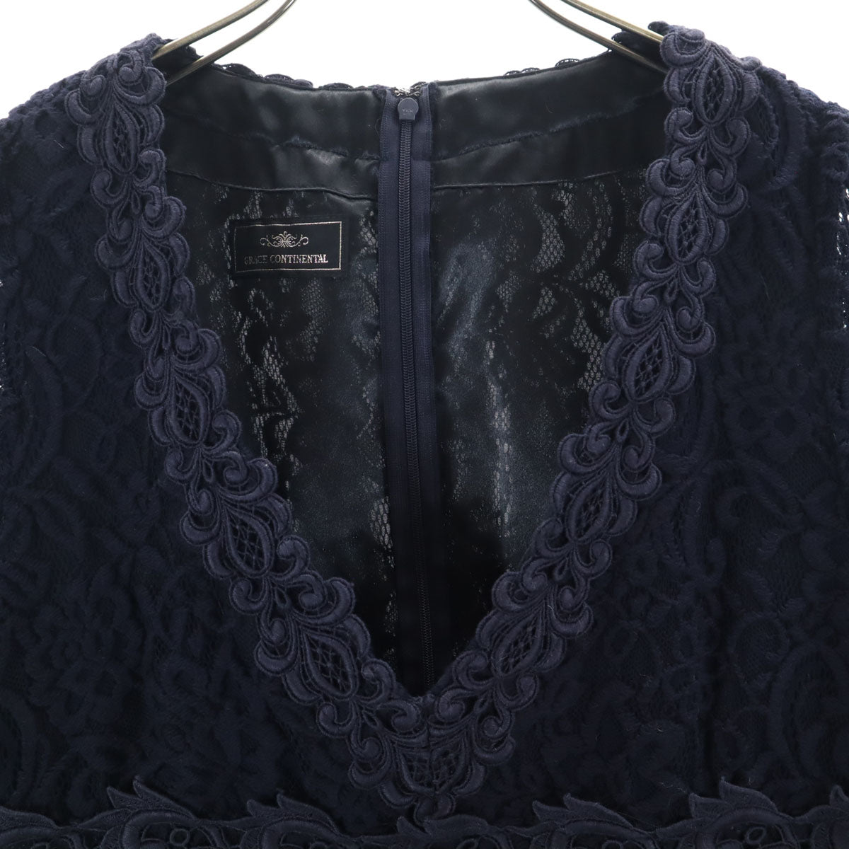 GRACE CONTINENTAL グレースコンチネンタル 長袖 レース ミニワンピース 38 ネイビー レディース