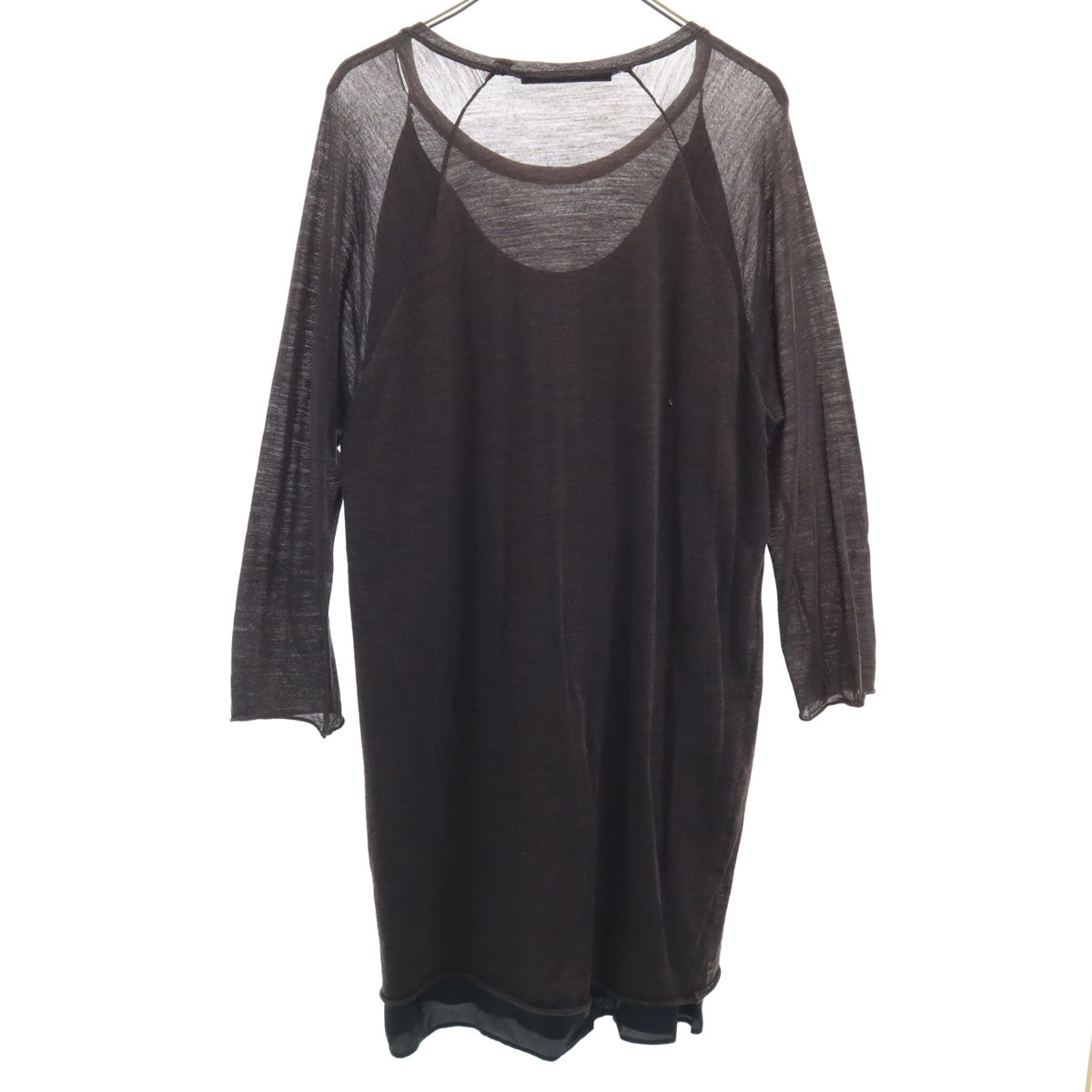 エルザエストロジー ウールブレンド フランス製 長袖 ワンピース 38 ブラウン レディース