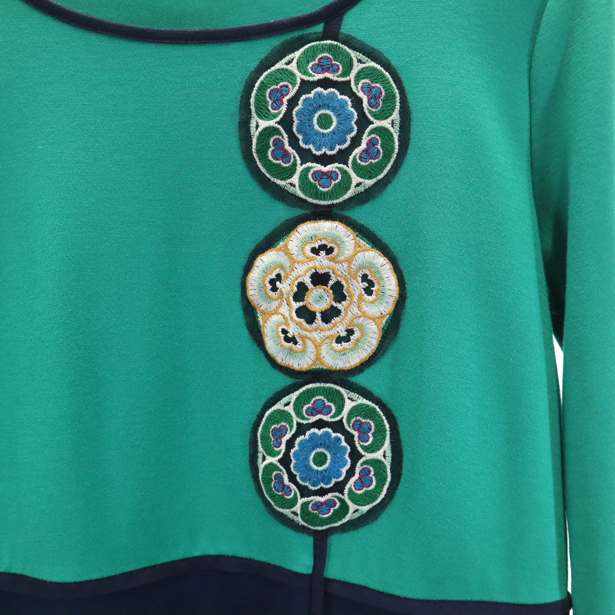 VIVIENNE TAM ヴィヴィアンタム 日本製 バイカラー 7分袖 ミニワンピース 0 グリーン×ネイビー レディース