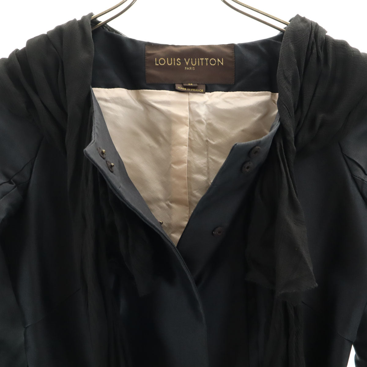 LOUIS VUITTON ルイヴィトン フランス製 シルク 7分袖 コート 36 ブラック系 レディース