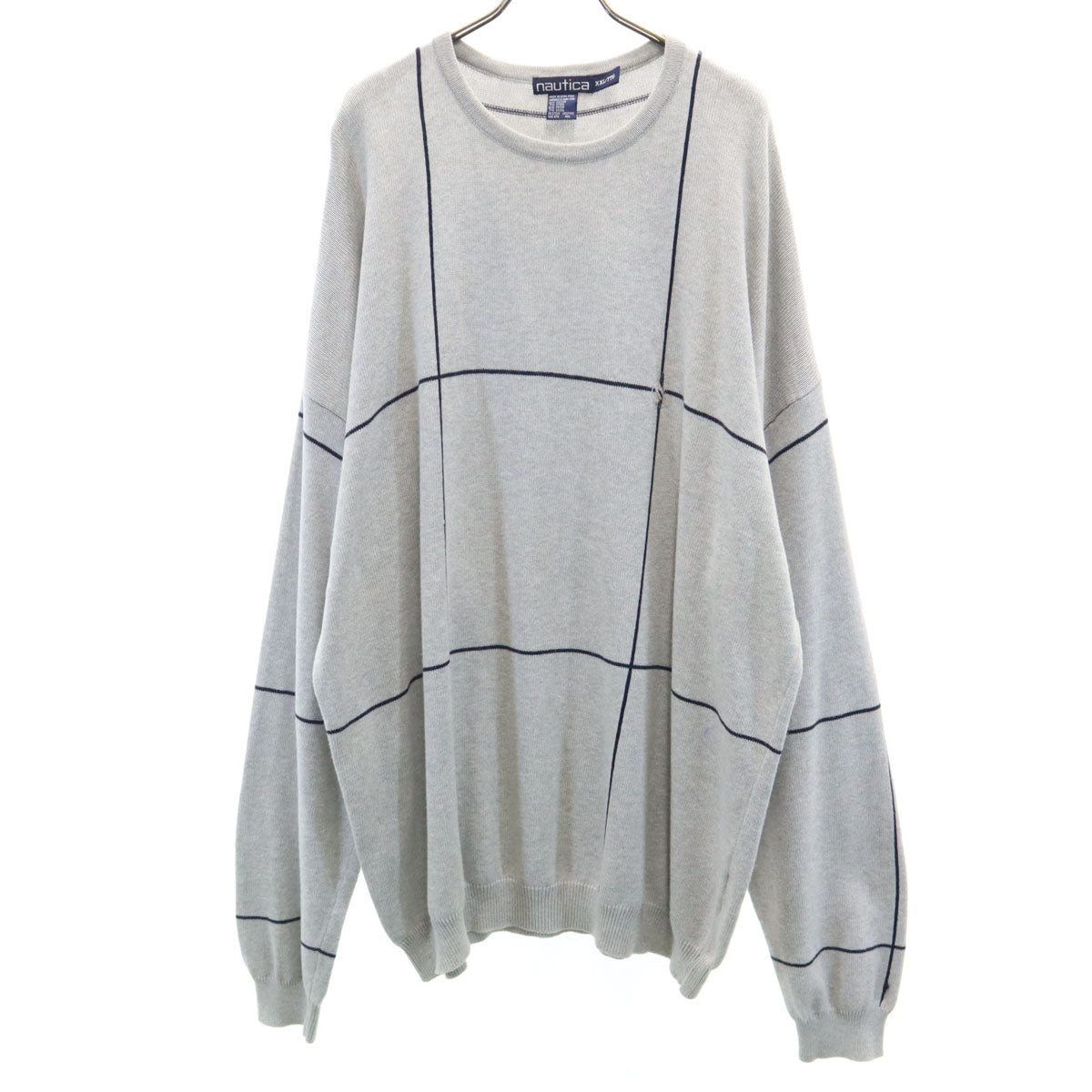 NAUTICA ノーティカ 90s オールド チェック柄 長袖 ニット XXL グレー セーター ビッグサイズ メンズ