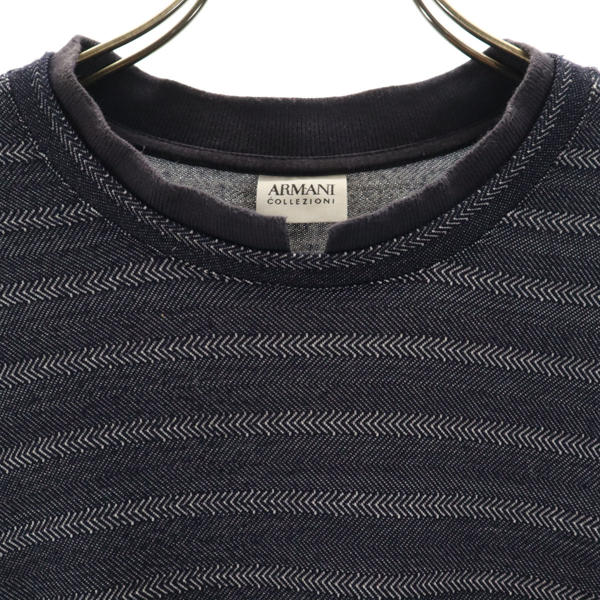 ARMANI COLLEZIONI アルマーニコレッツォーニ ボーダー柄 長袖 オーバーサイズ ニット XL ネイビー トップス メンズ