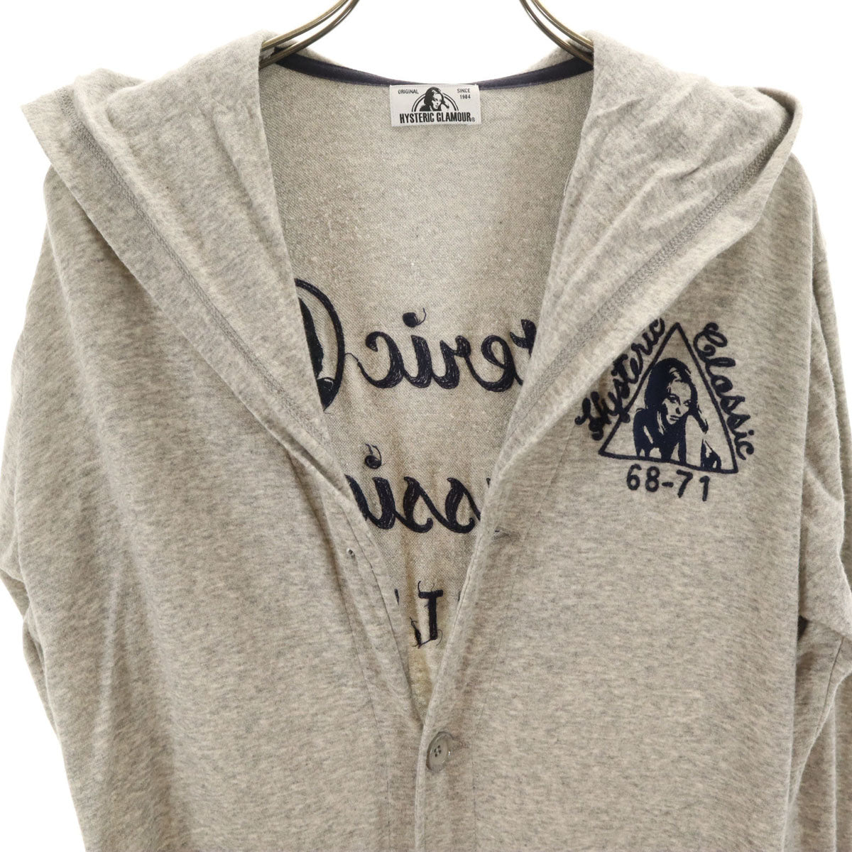 HYSTERIC GLAMOUR ヒステリックグラマー チェーン刺繍 長袖 ロング パーカー FREE グレー レディース