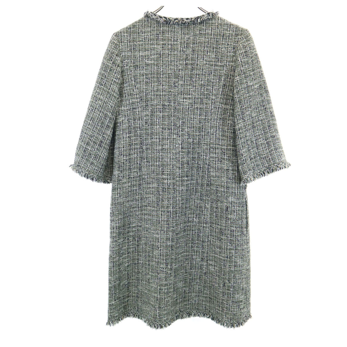 未使用 Rene ルネ 日本製 半袖 ツイード ワンピース 36 グリーン レディース