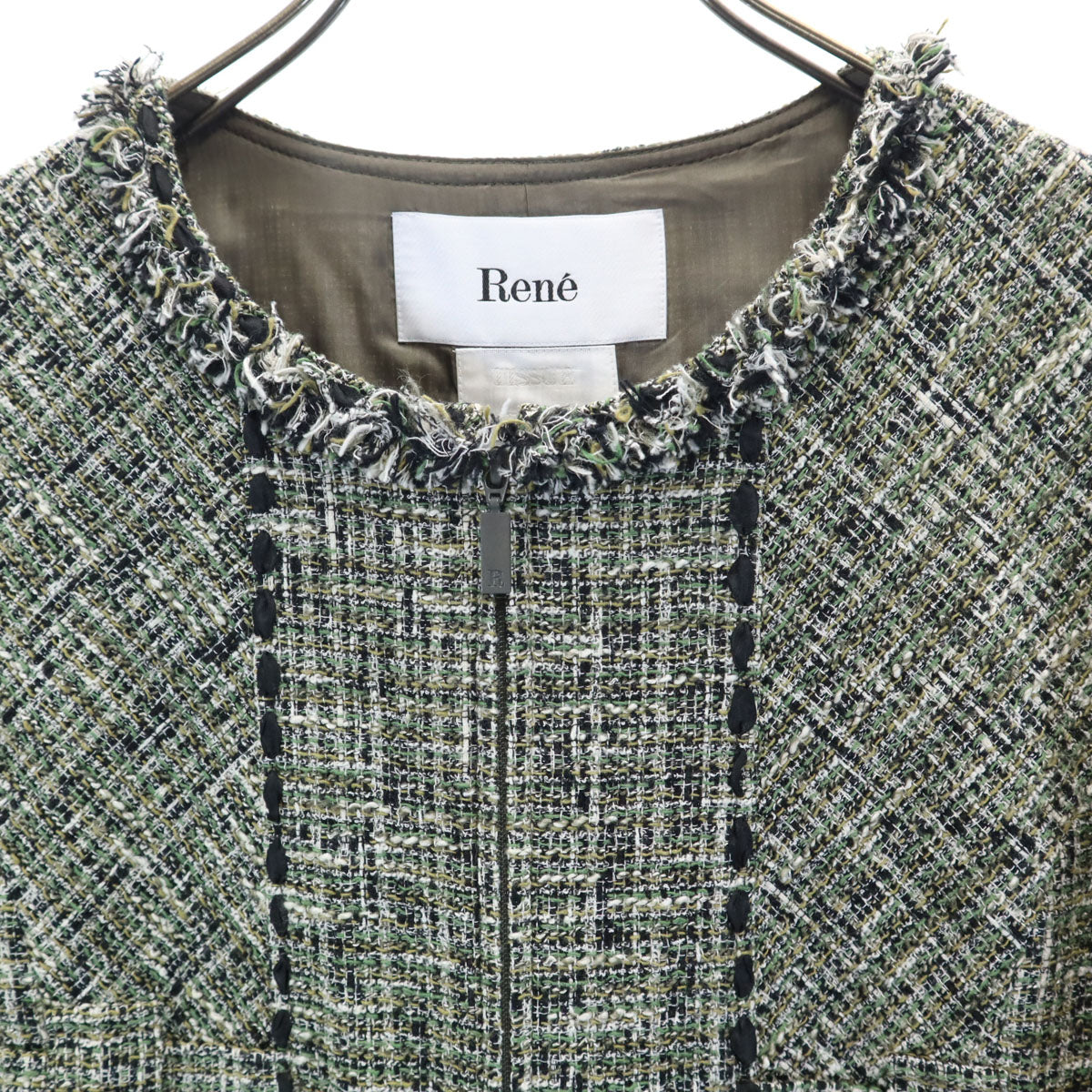 未使用 Rene ルネ 日本製 半袖 ツイード ワンピース 36 グリーン レディース
