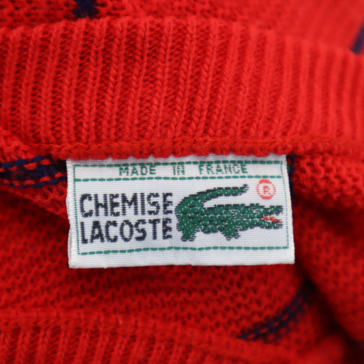 CHEMISE LACOSTE シュミーズラコステ 70s ヴィンテージ フランス製 フレンチラコステ ストライプ柄 長袖 Vネック セーター レッド メンズ