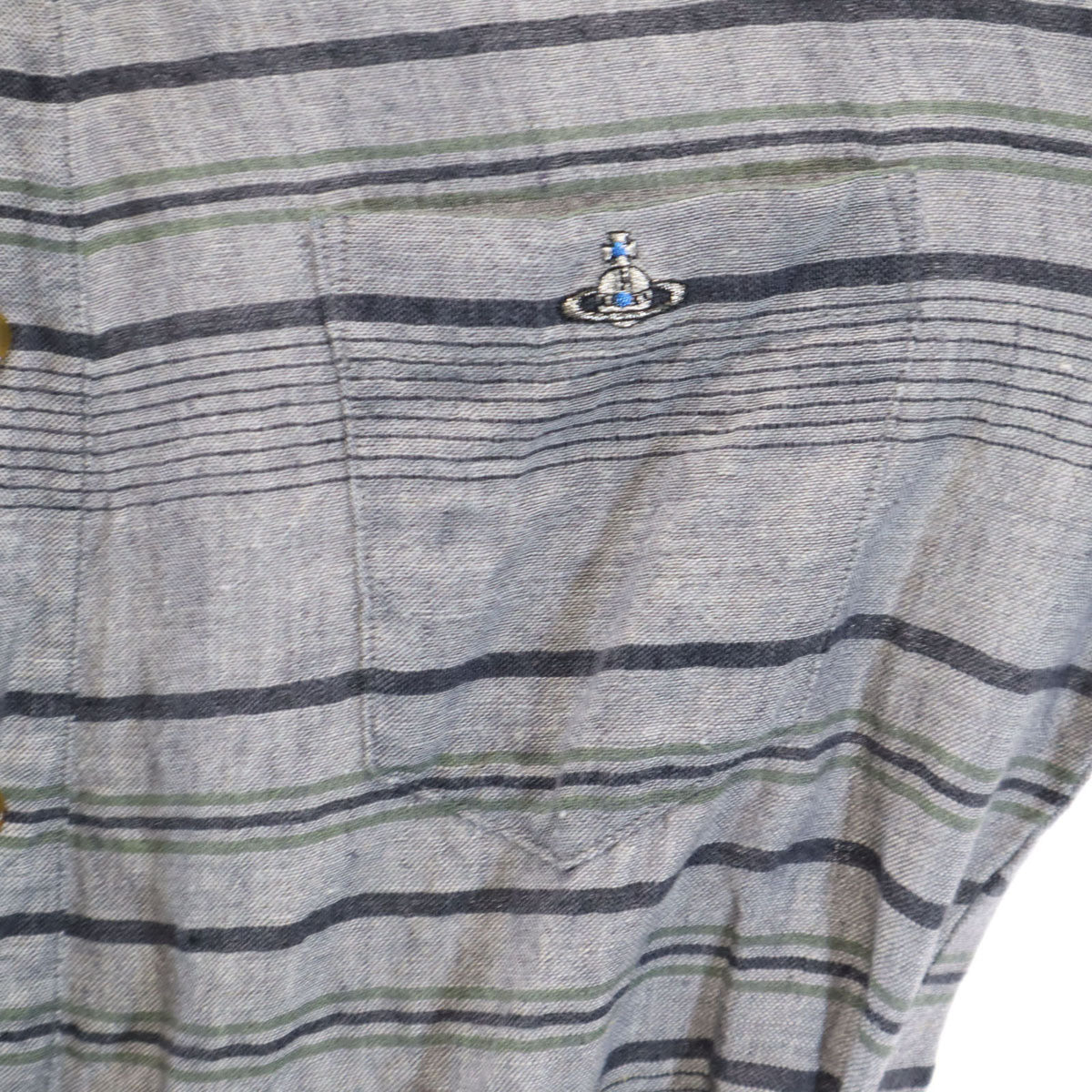 Vivienne WestwoodMAN ヴィヴィアンウエストウッドマン 日本製 オーブ ボーダー柄 長袖 ロングシャツ 44 グレー リネンシャツ メンズ