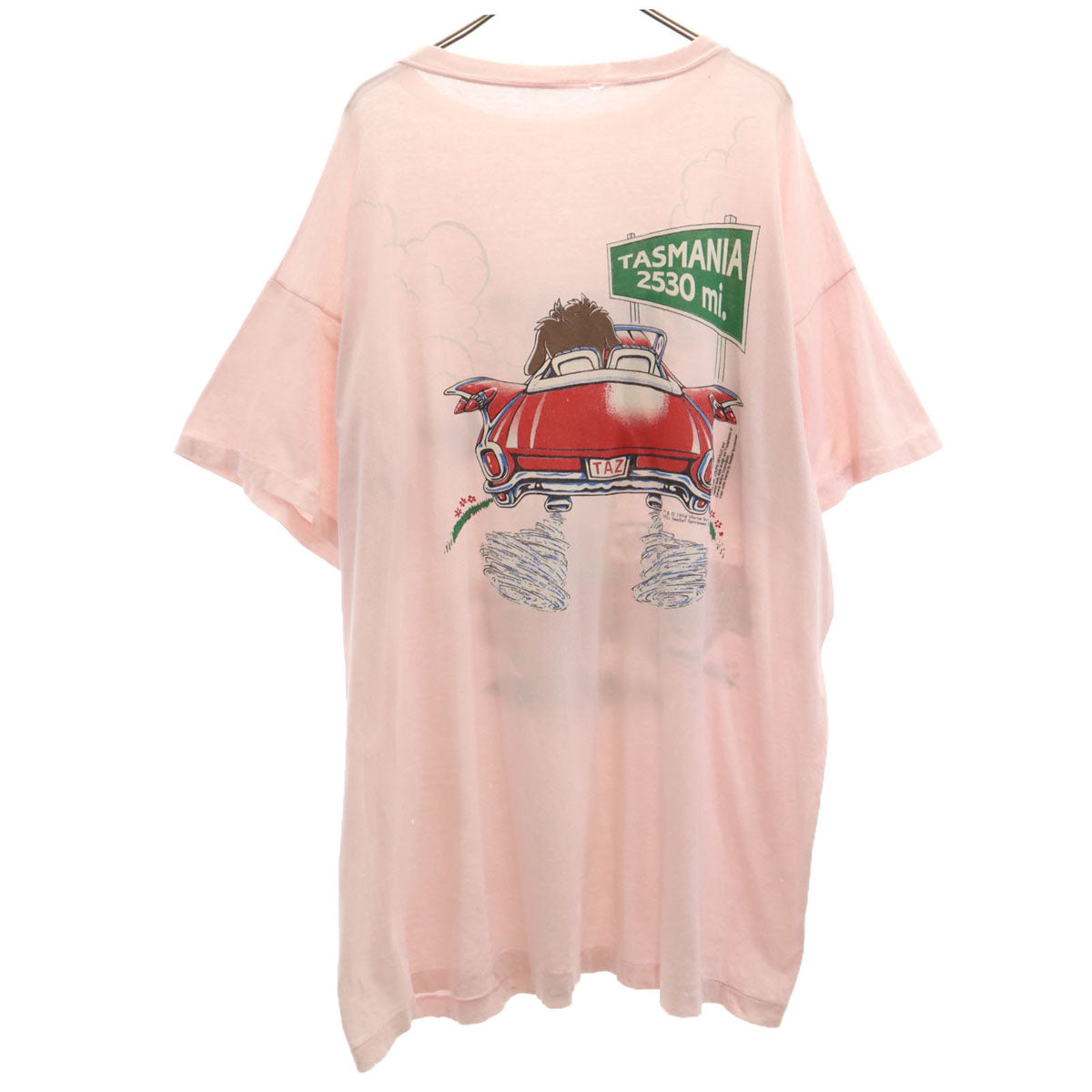 Warner Bros ワーナーブラザーズ 90s オールド ルーニーテューンズ タズマニアンデビル 半袖 ロング Tシャツ ピンク シングルステッチ ワーナー・ブラザース メンズ