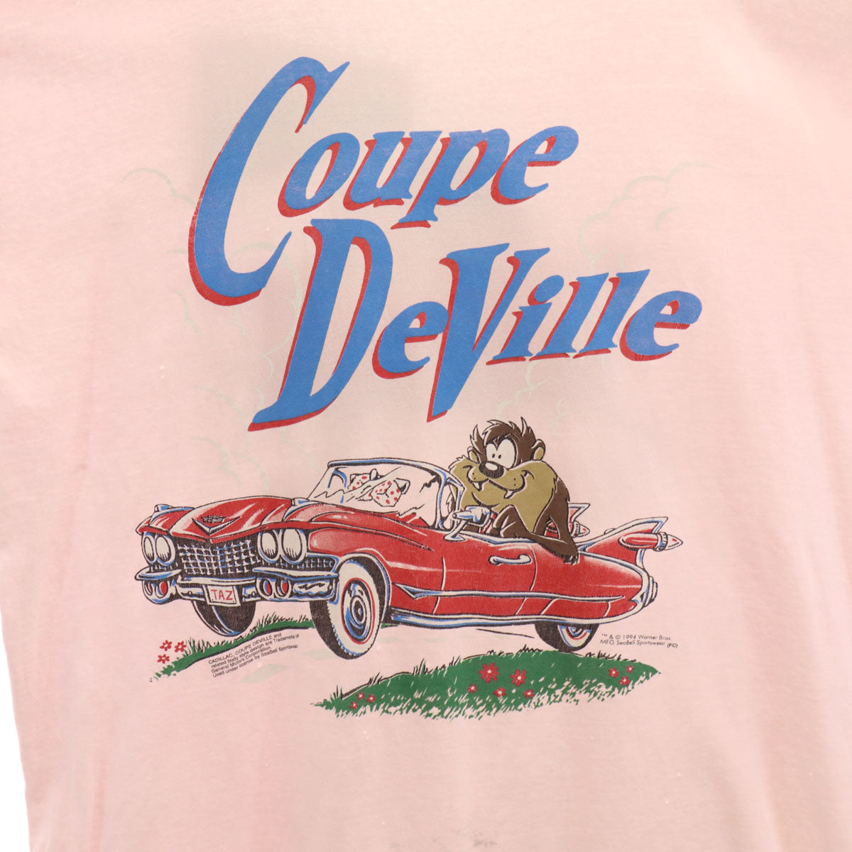 Warner Bros ワーナーブラザーズ 90s オールド ルーニーテューンズ タズマニアンデビル 半袖 ロング Tシャツ ピンク シングルステッチ ワーナー・ブラザース メンズ