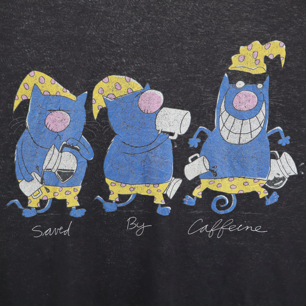 VINTAGE ヴィンテージ 80s アニマル柄 キャット 半袖 ロング Tシャツ ブラック シングルステッチ 猫 メンズ