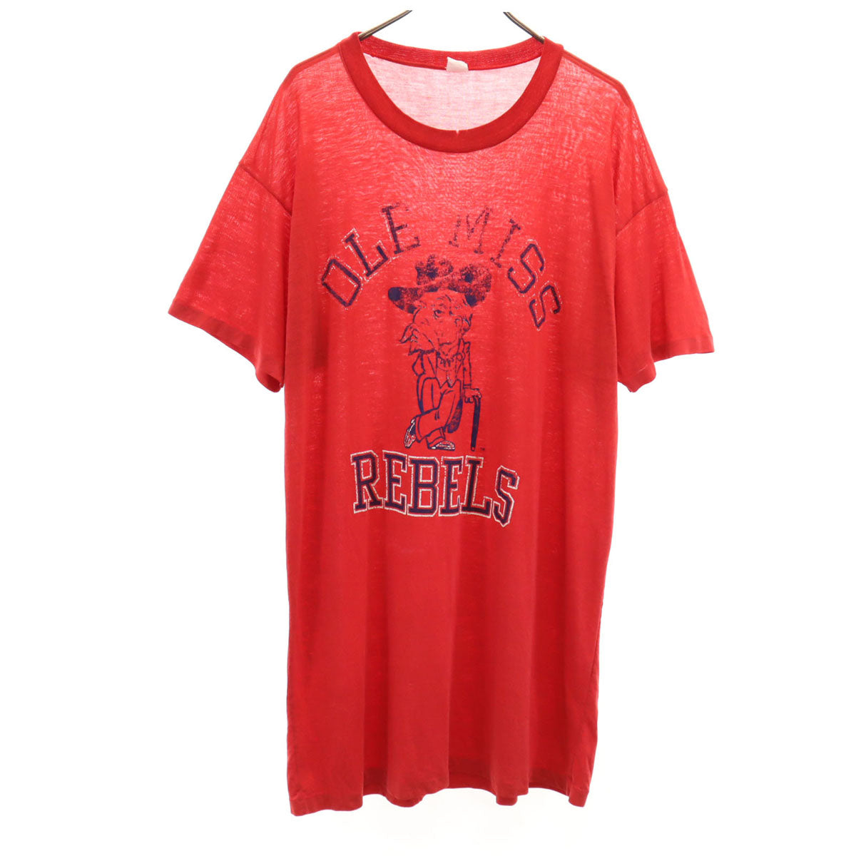 VINTAGE ヴィンテージ 70s 80s オールミス・レベルズ 半袖 ロング Tシャツ レッド シングルステッチ フットボール メンズ