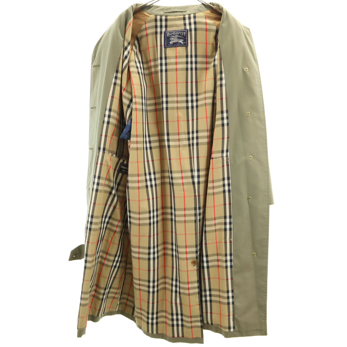 Burberrys バーバリーズ 80s 90s オールド 英国製 玉虫色 ノバチェック柄 ステンカラーコート カーキ レディース