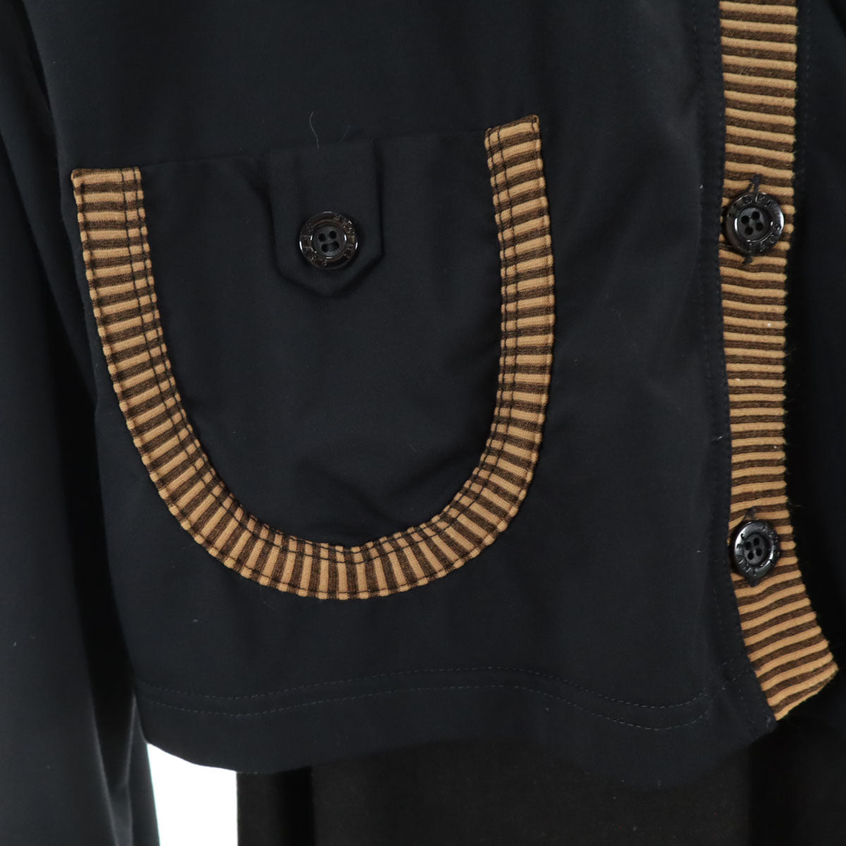 FENDI フェンディ イタリア製 ボーダー柄 長袖 アンサンブル 膝丈ワンピース 46 ネイビー カーディガン レディース