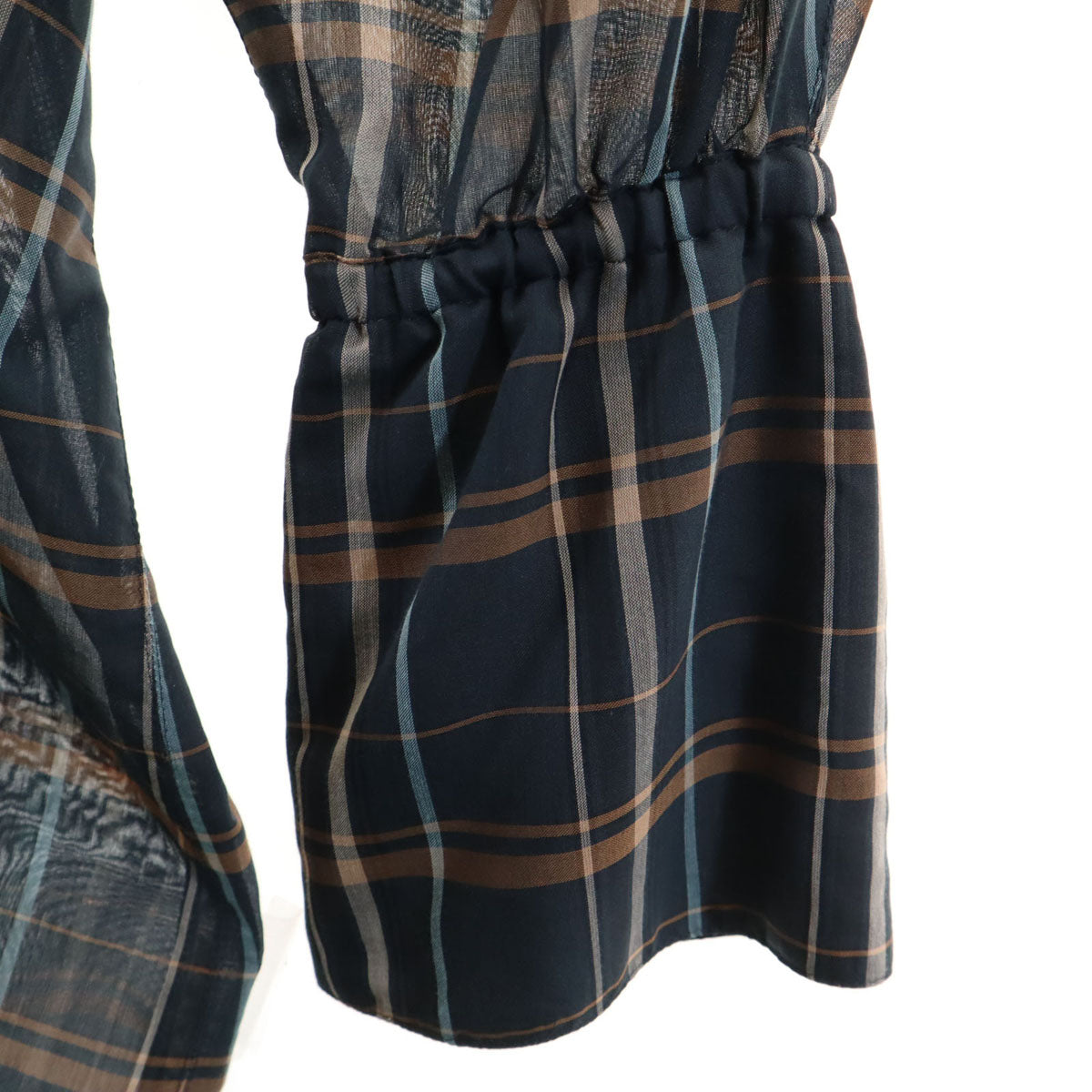 未使用 エメル リファインズ チェック柄 長袖 シアー シャツワンピース FREE ネイビー シースルー レディース
