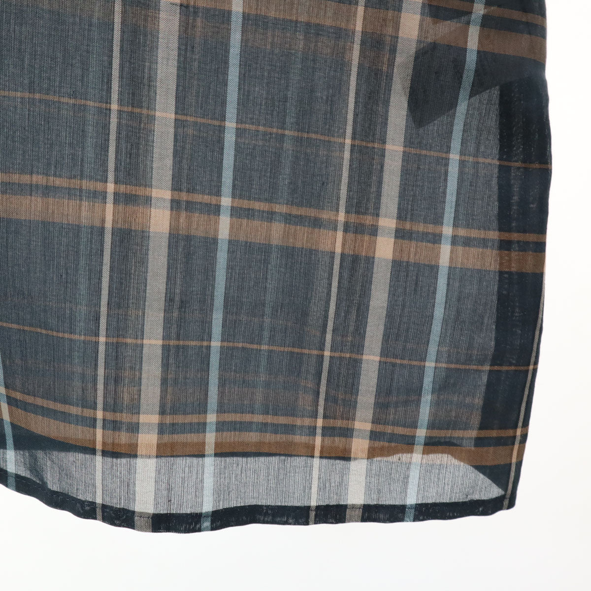 未使用 エメル リファインズ チェック柄 長袖 シアー シャツワンピース FREE ネイビー シースルー レディース