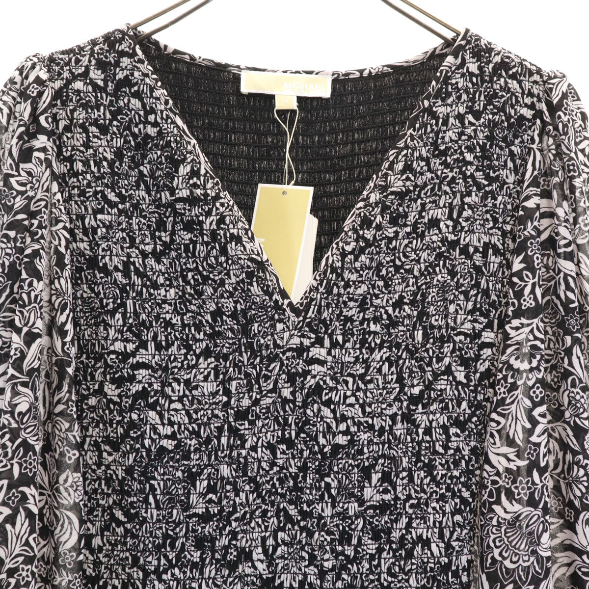 未使用 MICHAEL MICHAEL KORS マイケルマイケルコース 花柄 長袖 シアースリーブ ロングワンピース XS ブラック シースルー レディース