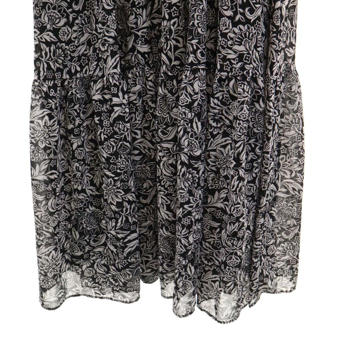 未使用 MICHAEL MICHAEL KORS マイケルマイケルコース 花柄 長袖 シアースリーブ ロングワンピース XS ブラック シースルー レディース