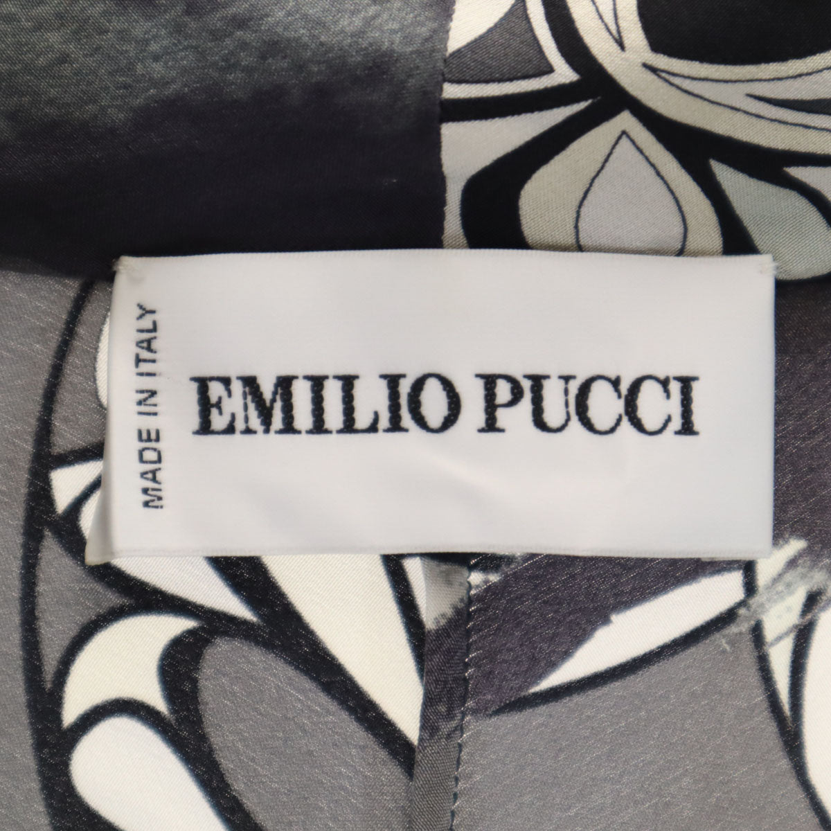 Emilio Pucci エミリオプッチ イタリア製 シルク 総柄 7分袖 カシュクール ワンピース 38 グレー レディース