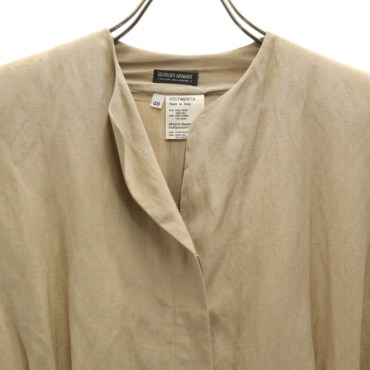GIORGIO ARMANI ジョルジオアルマーニ 90s イタリア製 リネンブレンド オールド 長袖 シャツワンピース 40 ベージュ レディース