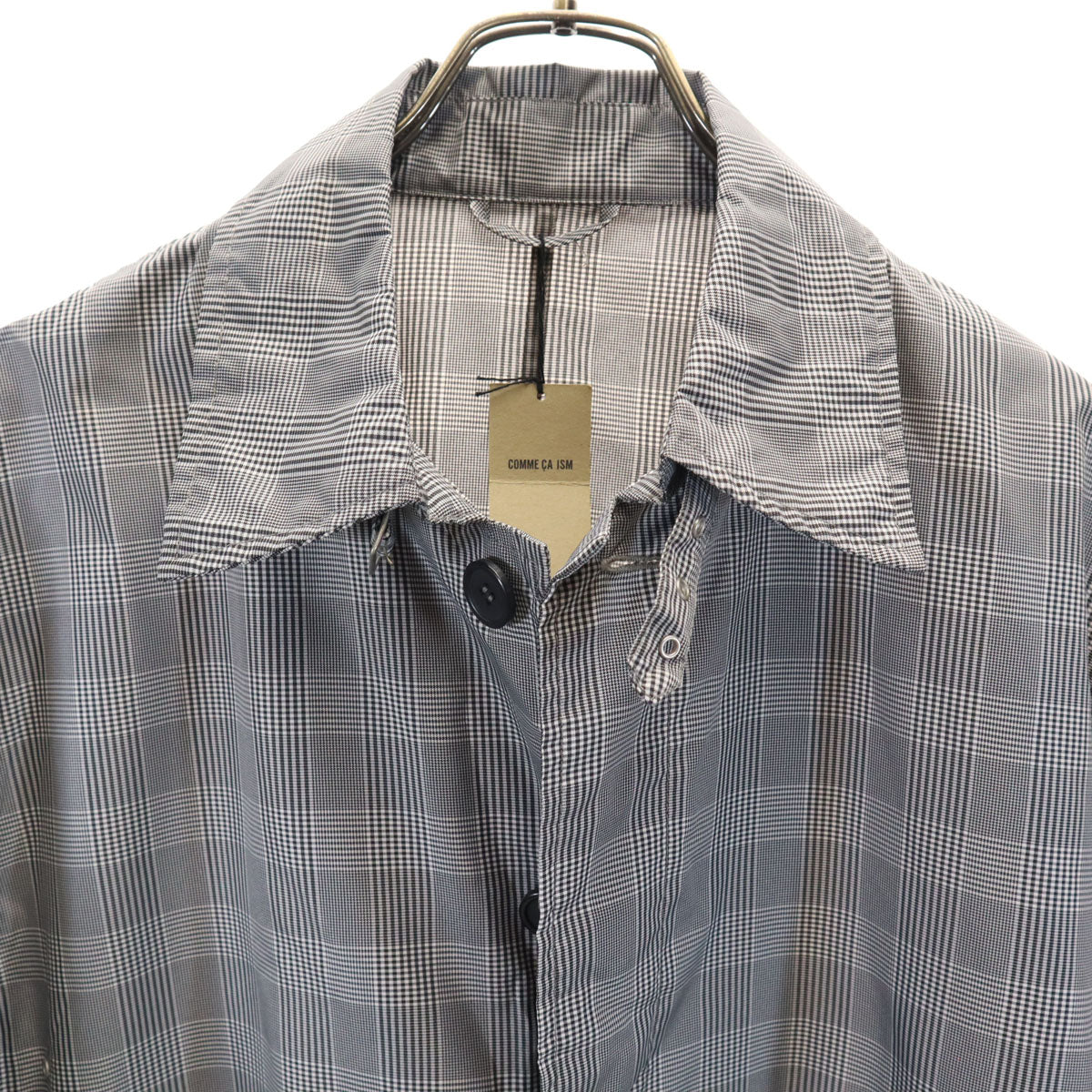 未使用 COMME CA ISM コムサイズム グランチェック コート L ブラック系 首ベルト メンズ