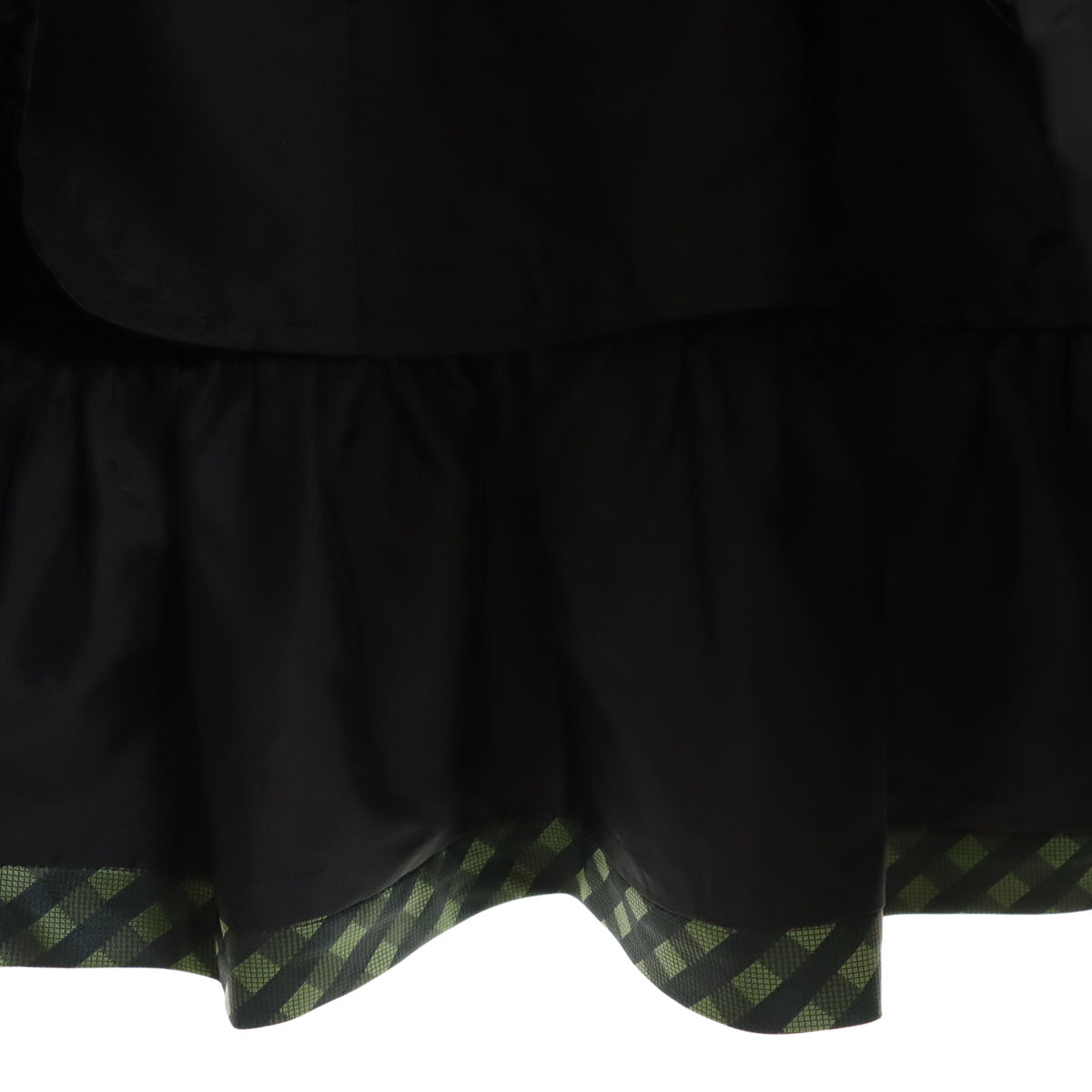 Rene ルネ 日本製 ギンガムチェック柄 ノースリーブ 裾フリル ワンピース 36 グリーン系 レディース