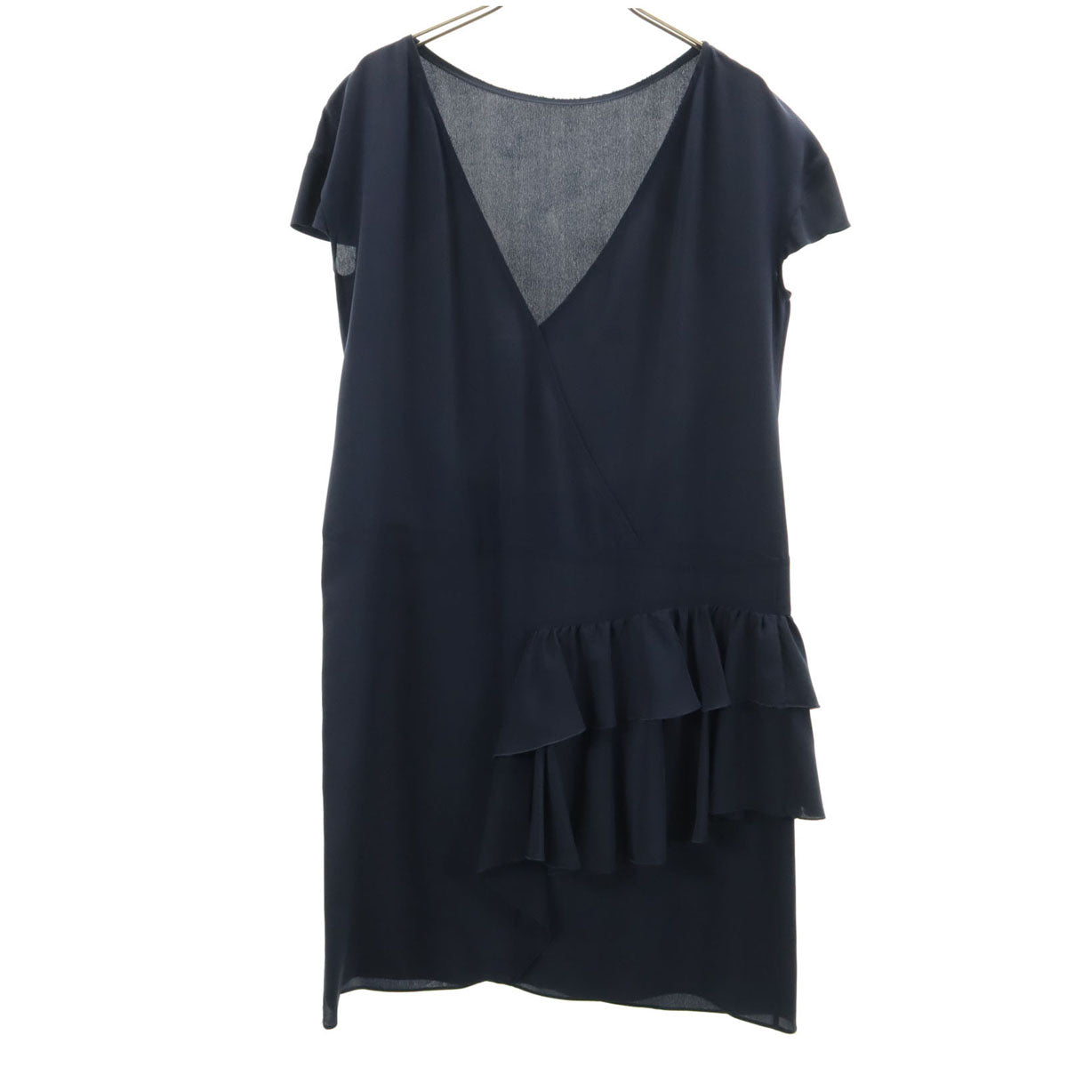 MIUMIU ミュウミュウ シルク 半袖 フリル ワンピース 42 ネイビー フレンチスリーブ レディース