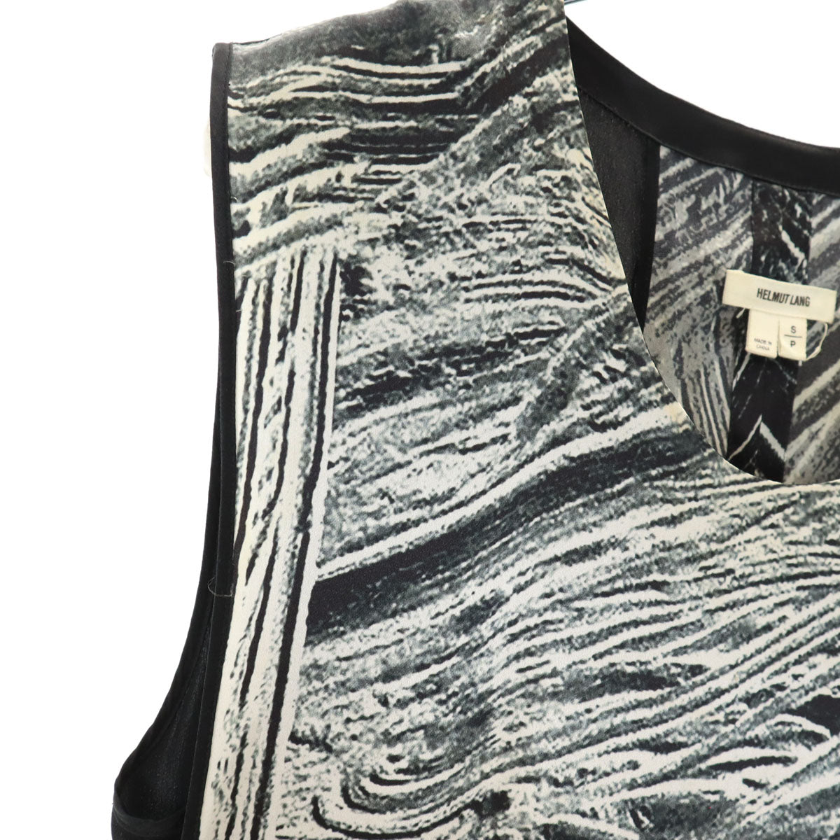 HELMUT LANG ヘルムートラング シルク 総柄 ノースリーブ ワンピース S ブラック レディース