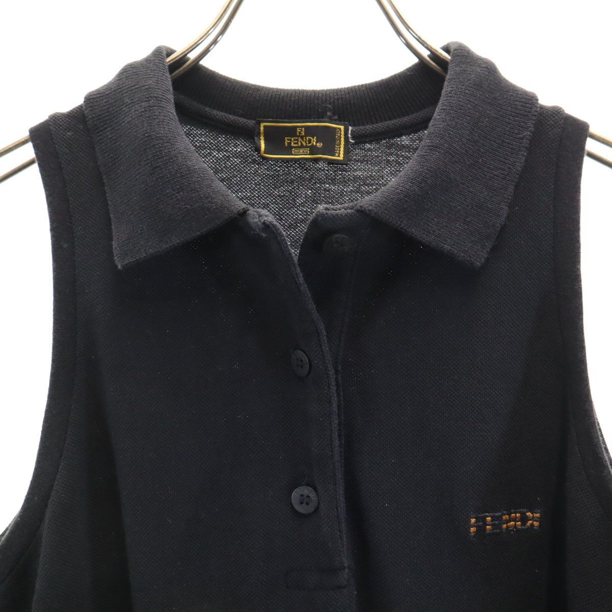 FENDI フェンディ イタリア製 ノースリーブ ポロ ワンピース 44 ブラック 鹿の子 レディース