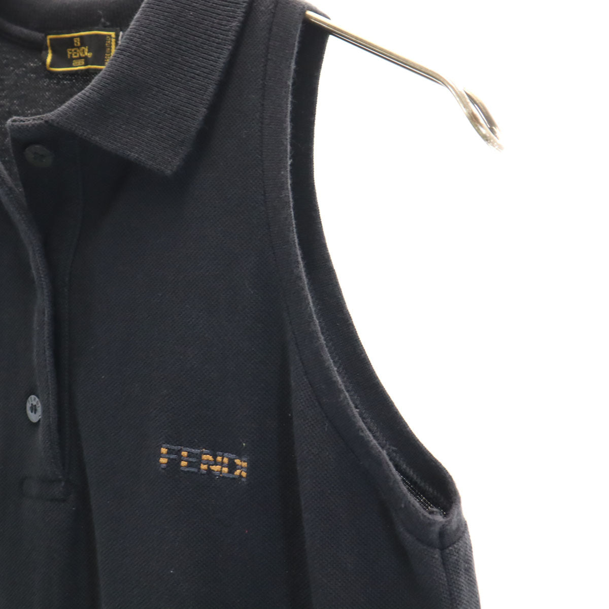 FENDI フェンディ イタリア製 ノースリーブ ポロ ワンピース 44 ブラック 鹿の子 レディース
