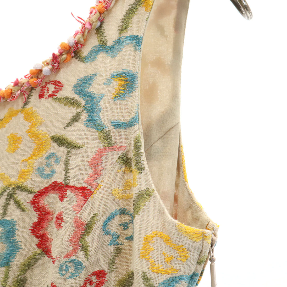 Rene ルネ 日本製 リネン 花柄 ノースリーブ ワンピース 34 ベージュ レディース