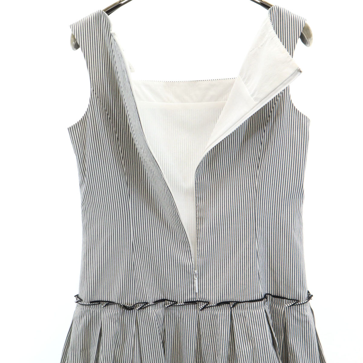 Rene basic ルネベーシック 日本製 ストライプ柄 ノースリーブ ワンピース 36 ホワイト レディース