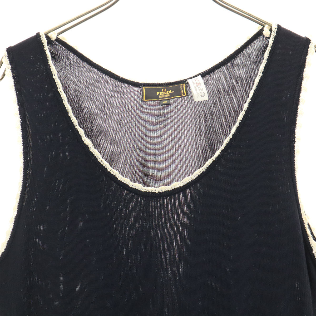FENDI フェンディ イタリア製 ノースリーブ ニット ワンピース 46 濃紺 レディース