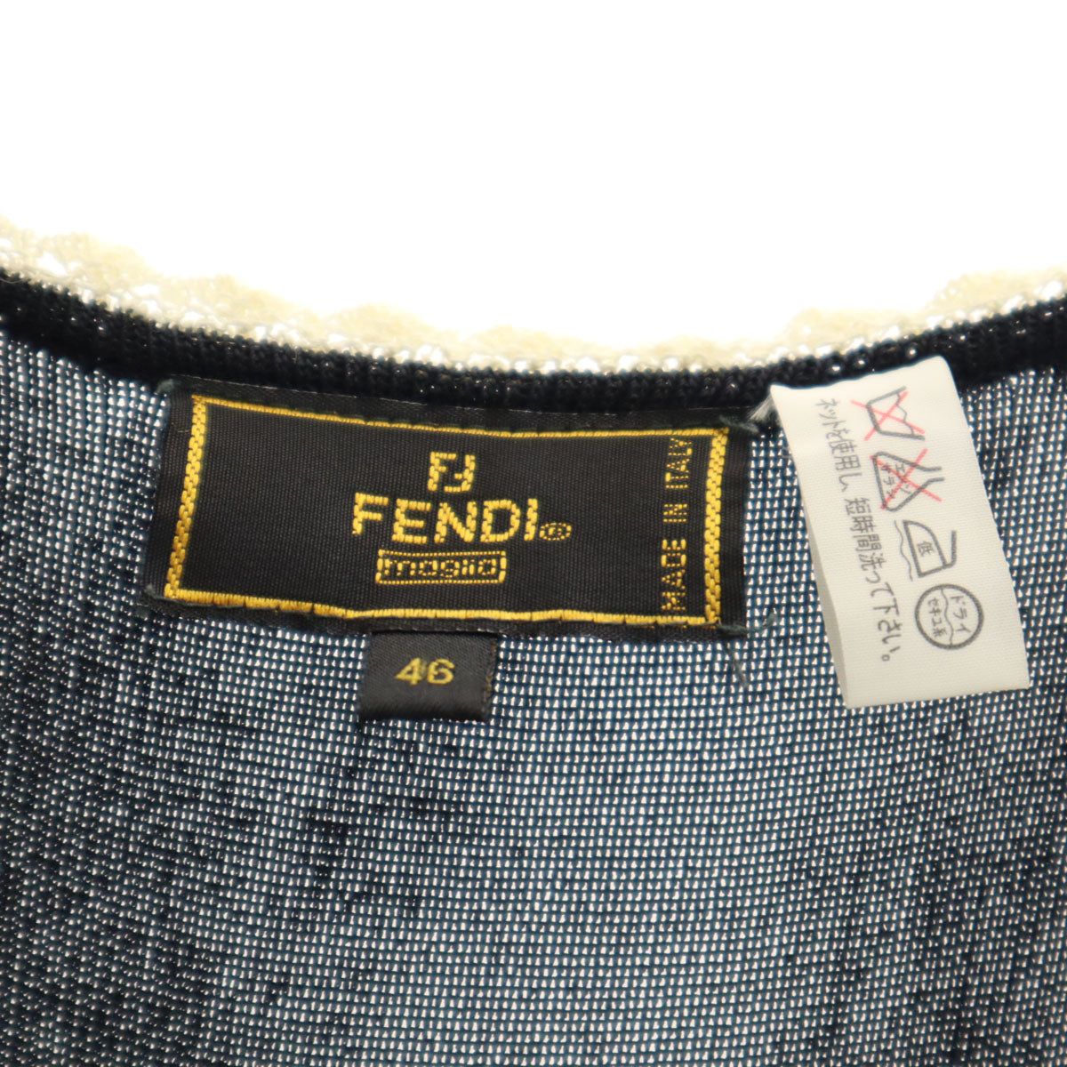 FENDI フェンディ イタリア製 ノースリーブ ニット ワンピース 46 濃紺 レディース