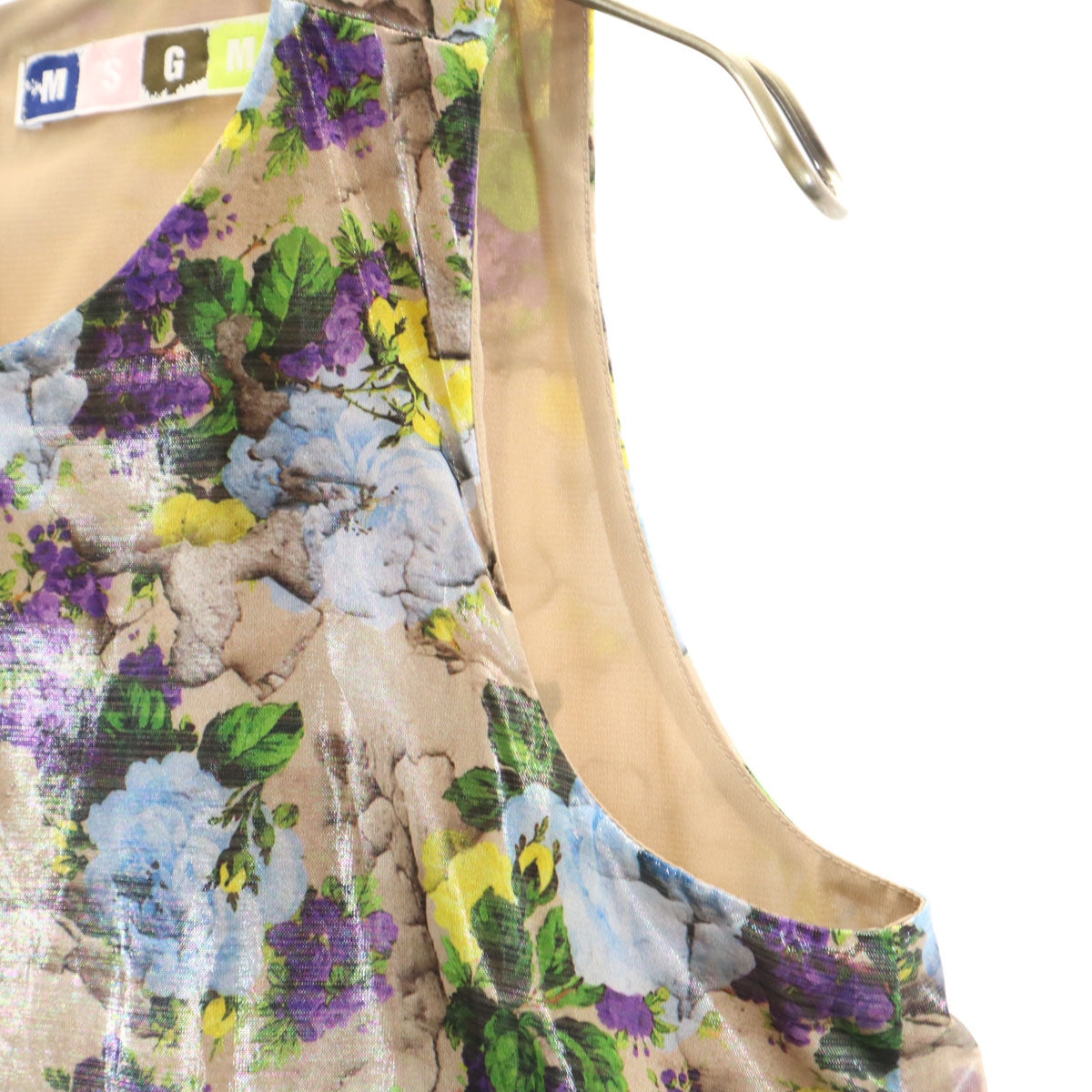 MSGM エムエスジーエム イタリア製 花柄 ノースリーブ ミニワンピース 42 ベージュブラウン レディース