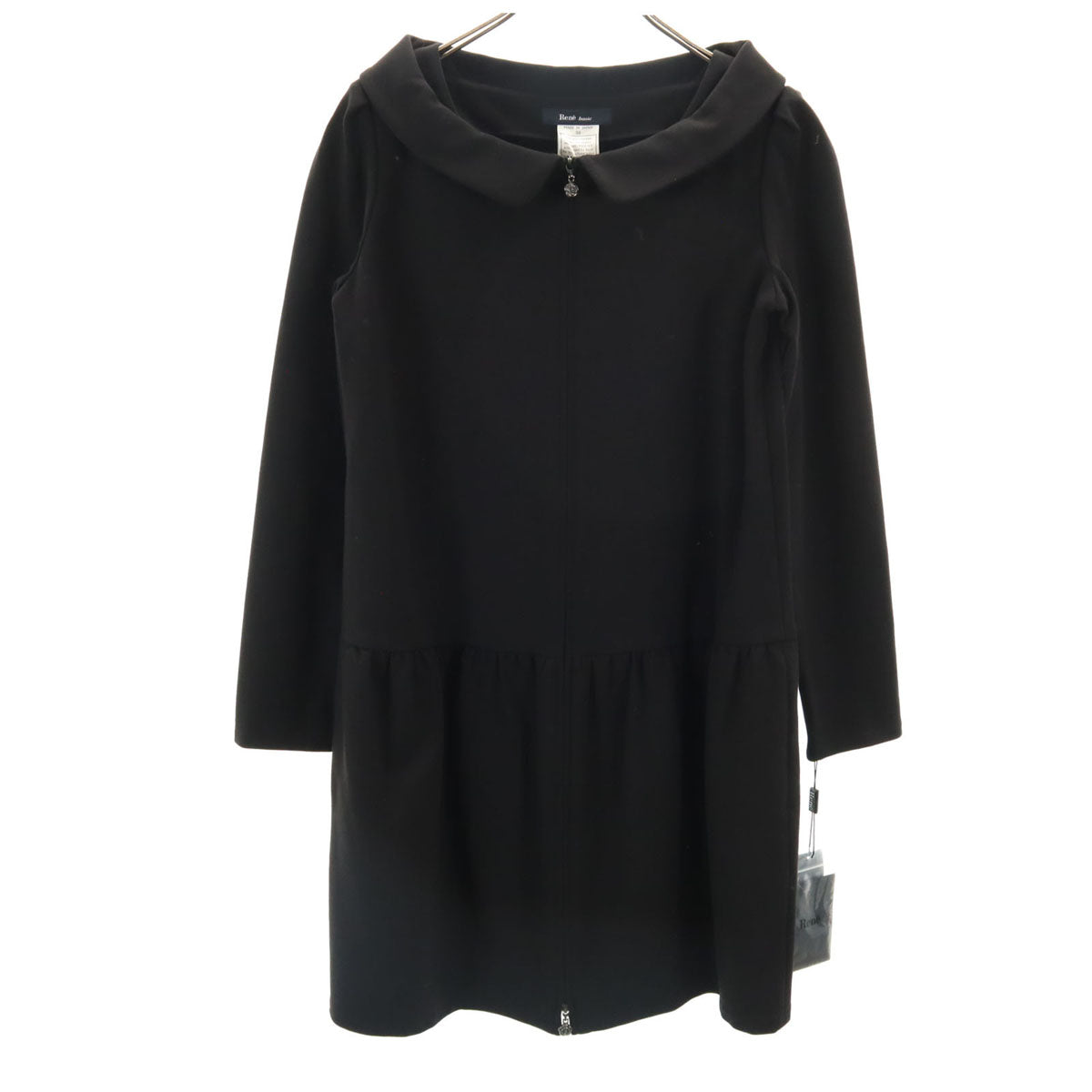 未使用 Rene basic ルネベーシック 日本製 長袖 膝丈ワンピース 36 ブラック レディース
