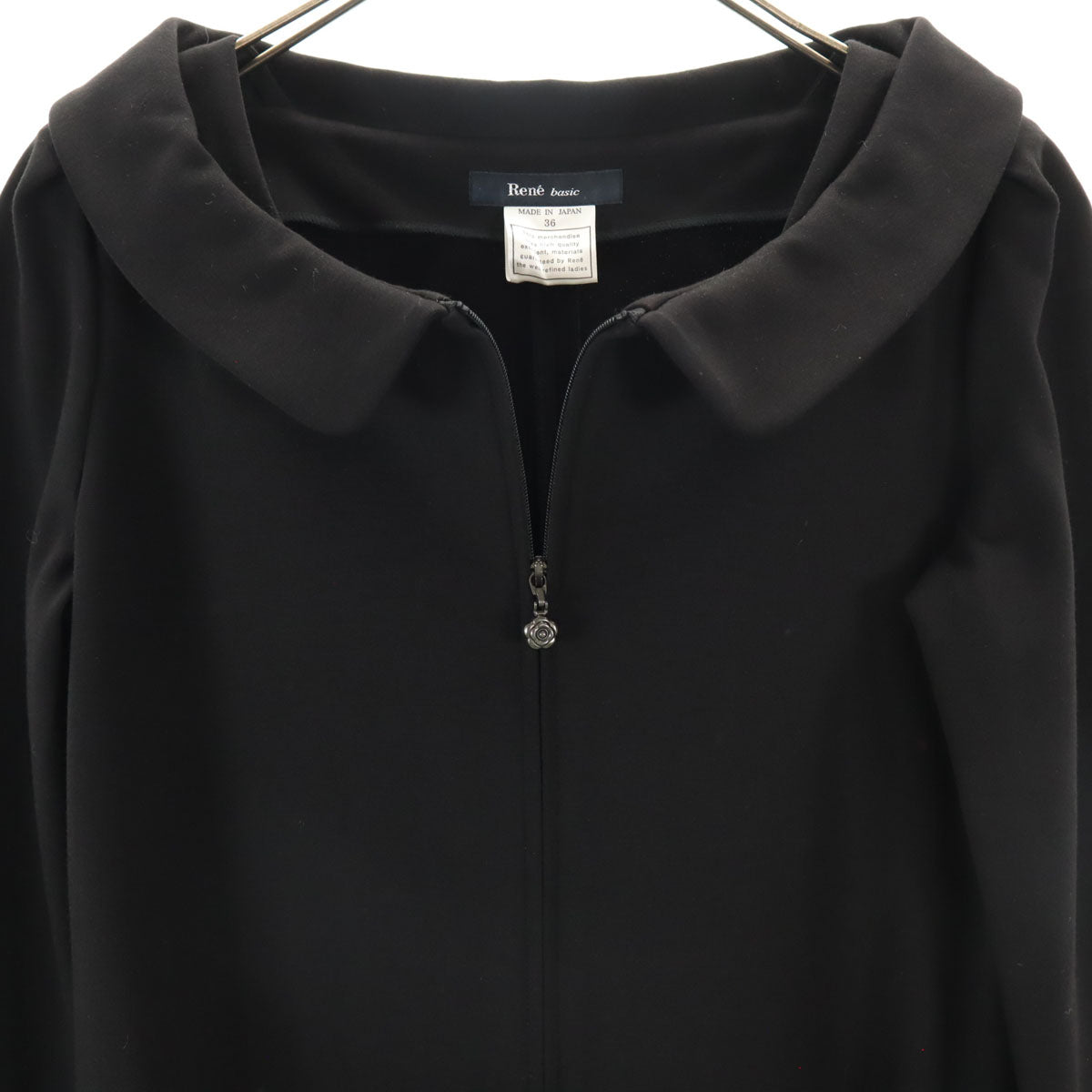 未使用 Rene basic ルネベーシック 日本製 長袖 膝丈ワンピース 36 ブラック レディース