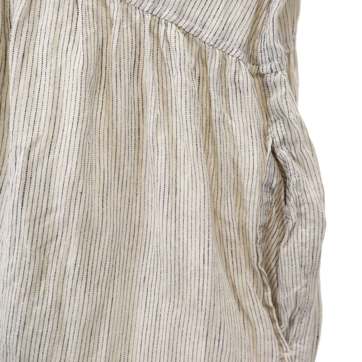 ichi イチ 日本製 リネン ストライプ柄 長袖 ボートネック ワンピース アイボリー レディース