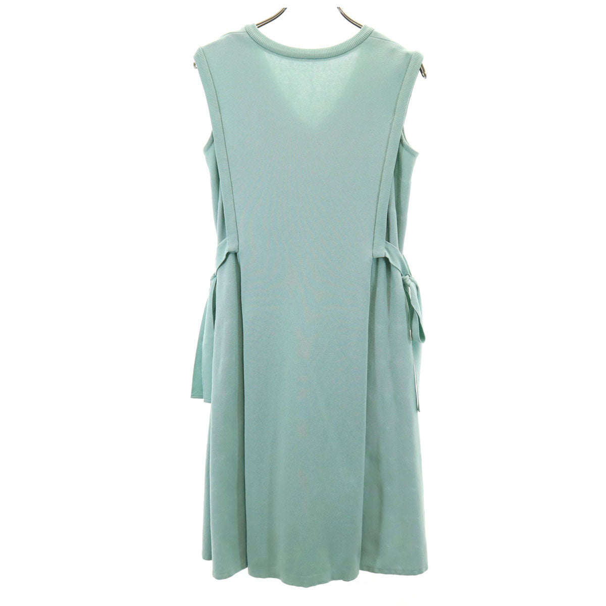FOXEY フォクシー 日本製 ノースリーブ Vネック サイドリボン ニット 膝丈ワンピース 38 ミントグリーン レディース