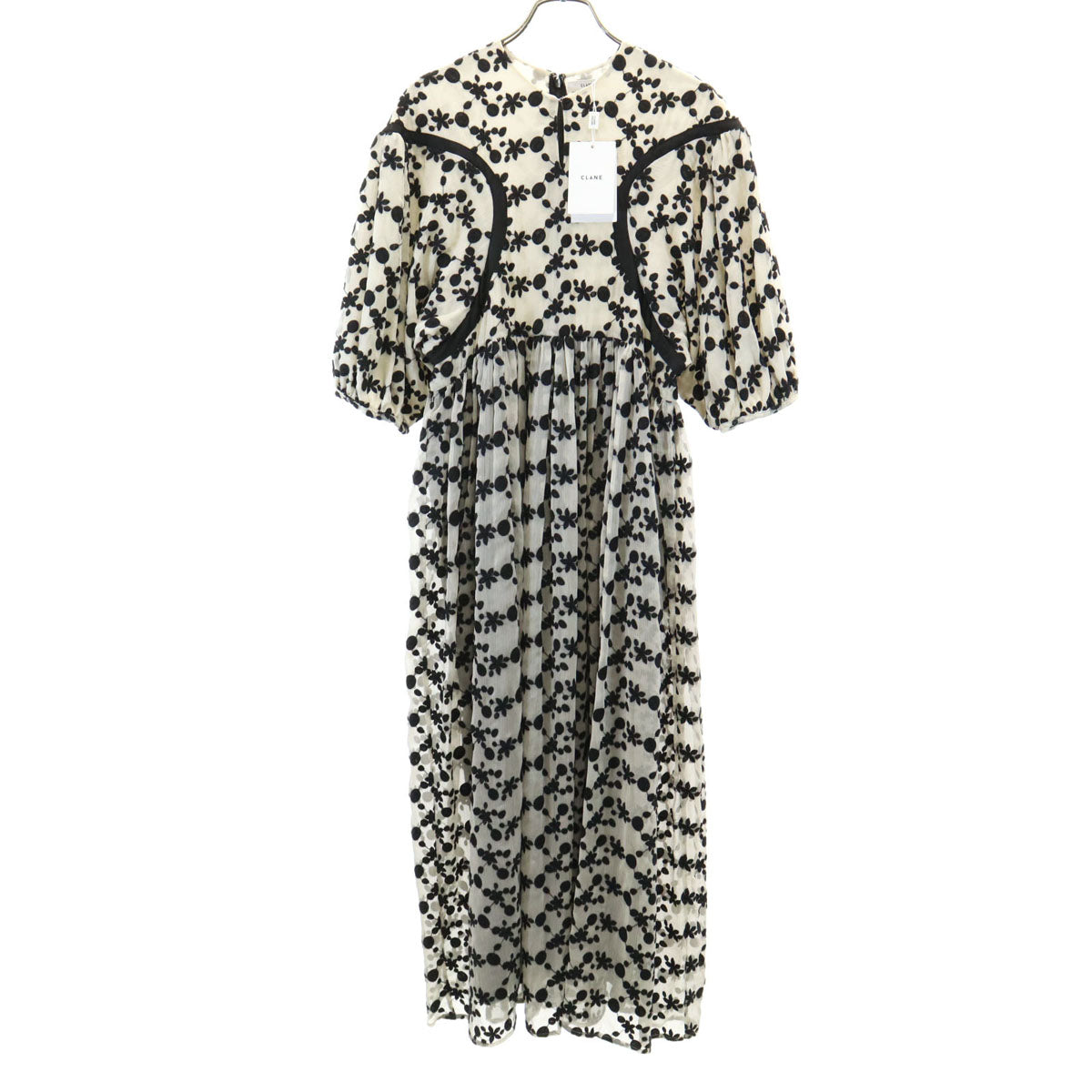 未使用 CLANE クラネ フラワー柄 5分袖 エンブロイダリー ワンピース 1 ブラック レディース