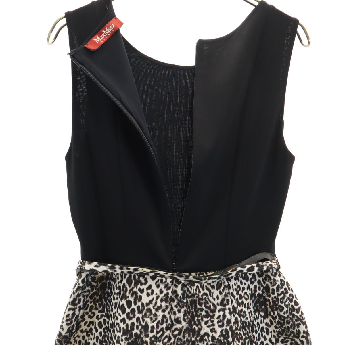 MAX MARA マックスマーラ レオパード切替 ノースリーブ ワンピース M 黒系 レディース