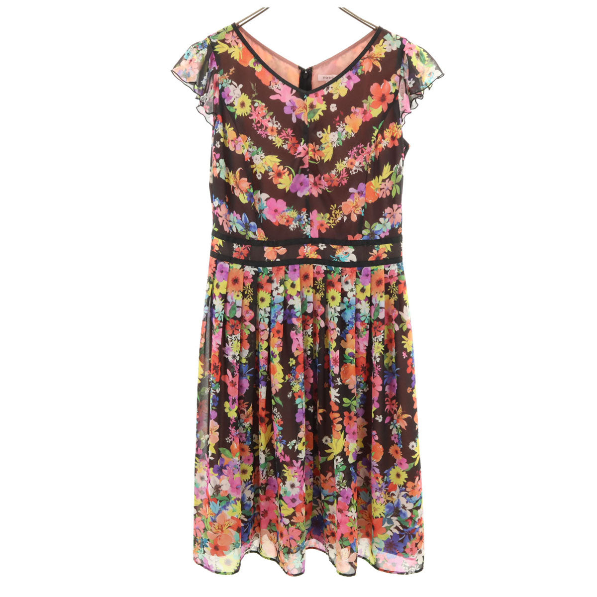 TOCCA トッカ 日本製 花柄 ノースリーブ 膝丈ワンピース 4 ブラック レディース