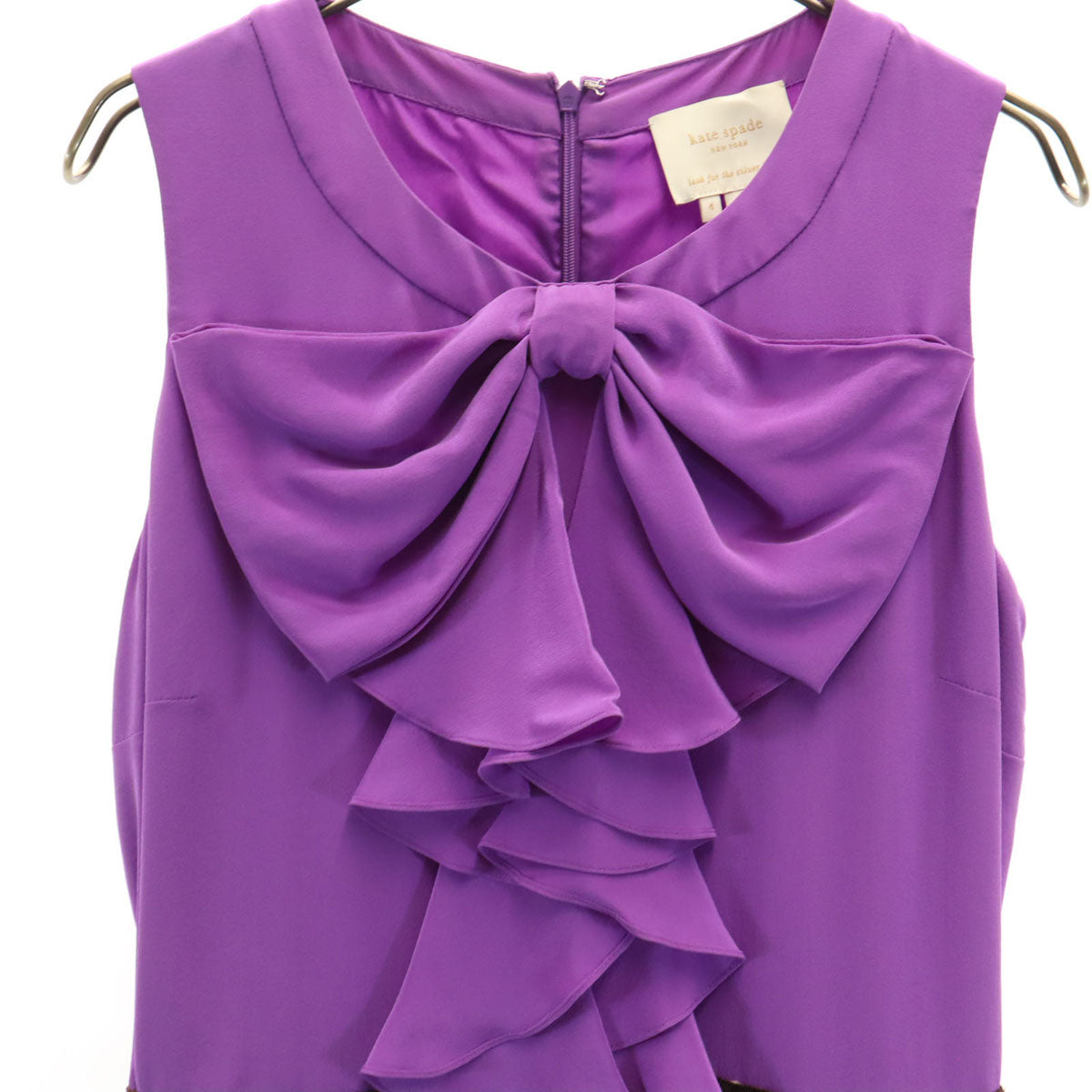 Kate Spade ケイトスペード シルク ツイード切替 ノースリーブ ワンピース 4 パープル 衣装カバー付き レディース