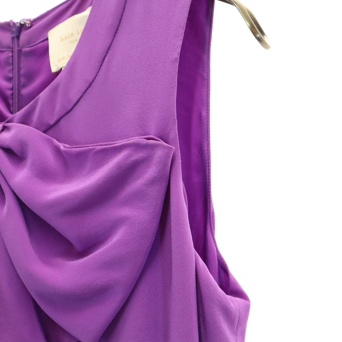 Kate Spade ケイトスペード シルク ツイード切替 ノースリーブ ワンピース 4 パープル 衣装カバー付き レディース