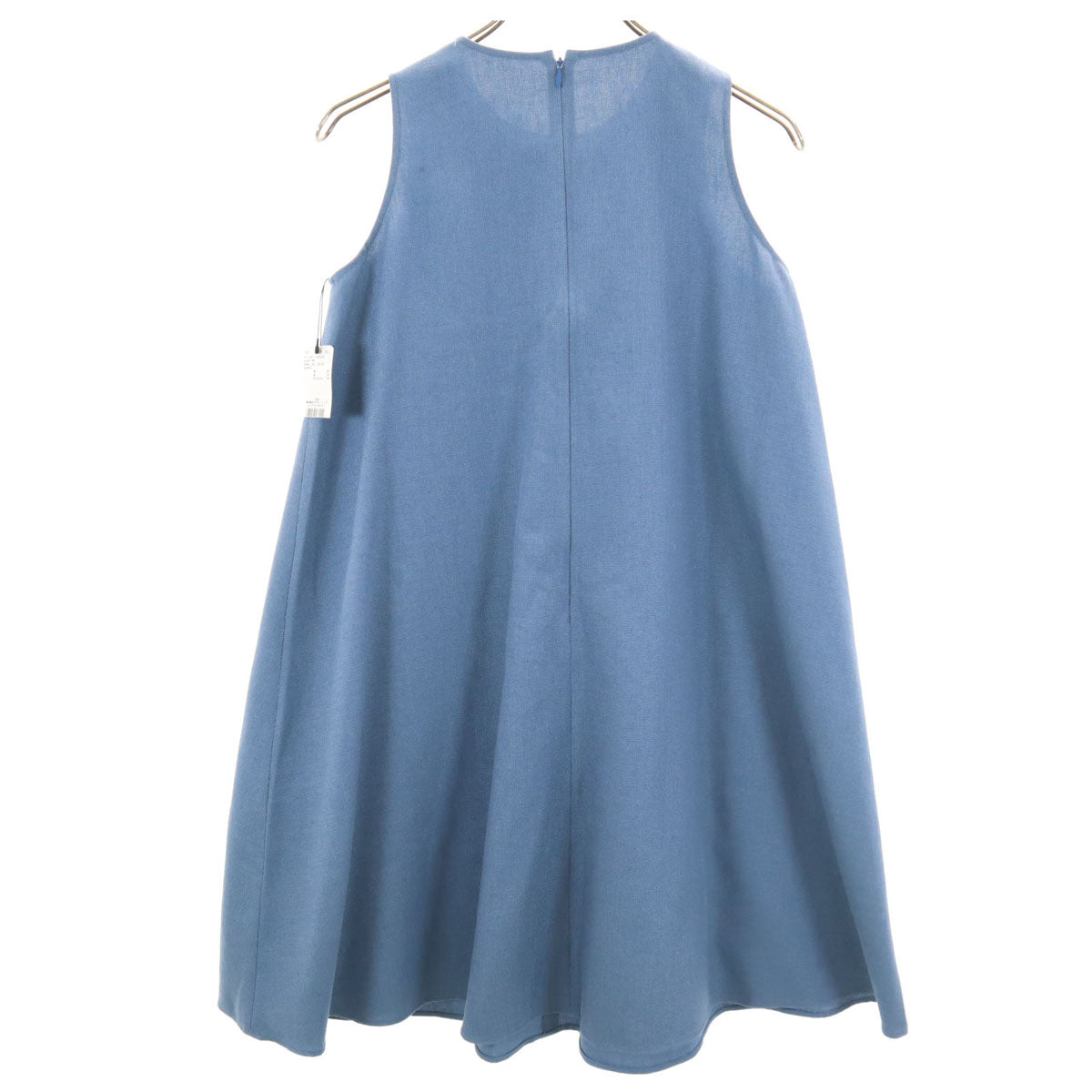未使用 ESTNATION エストネーション 日本製 リネンブレンド ノースリーブ ZIPポケット ワンピース 36 ブルー レディース