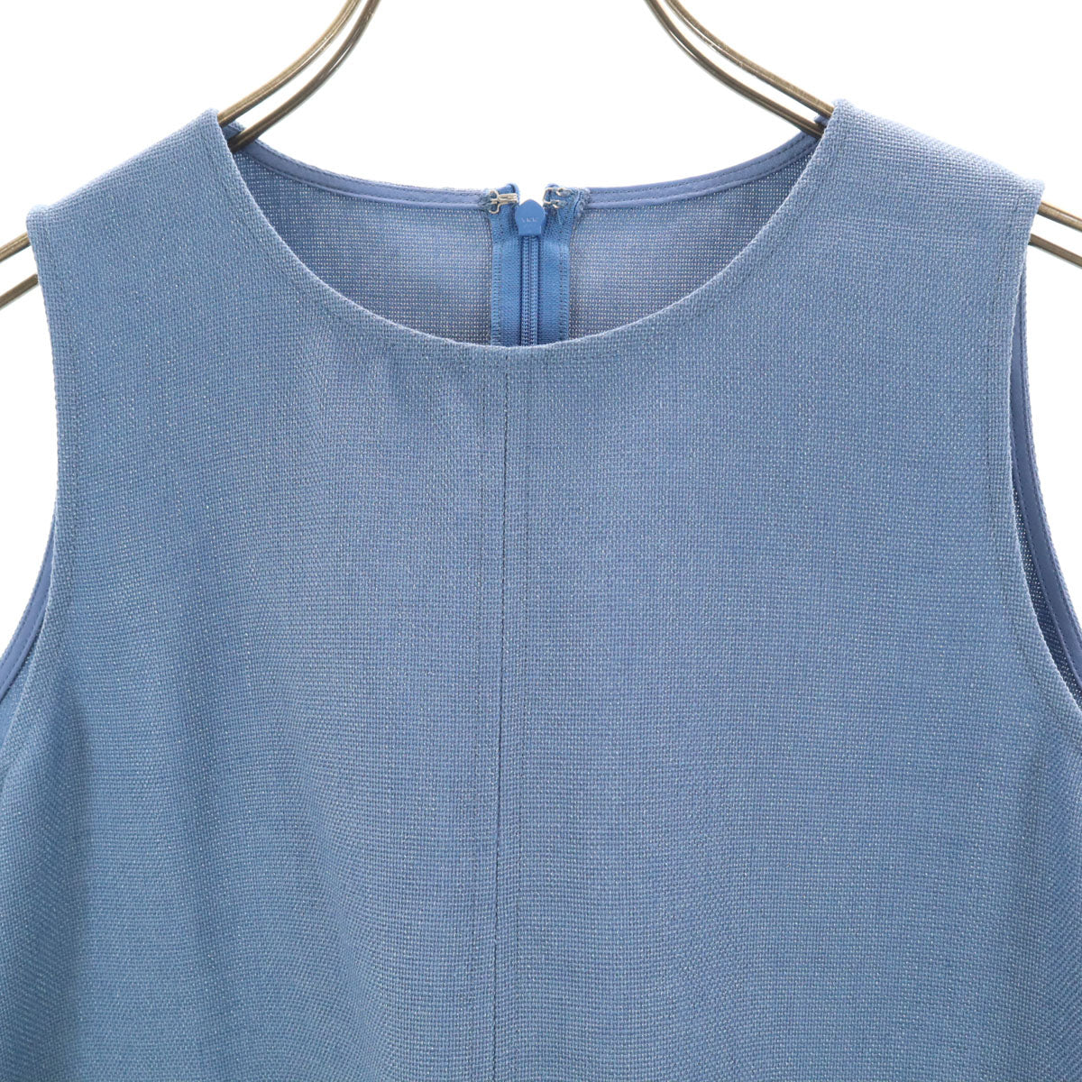 未使用 ESTNATION エストネーション 日本製 リネンブレンド ノースリーブ ZIPポケット ワンピース 36 ブルー レディース
