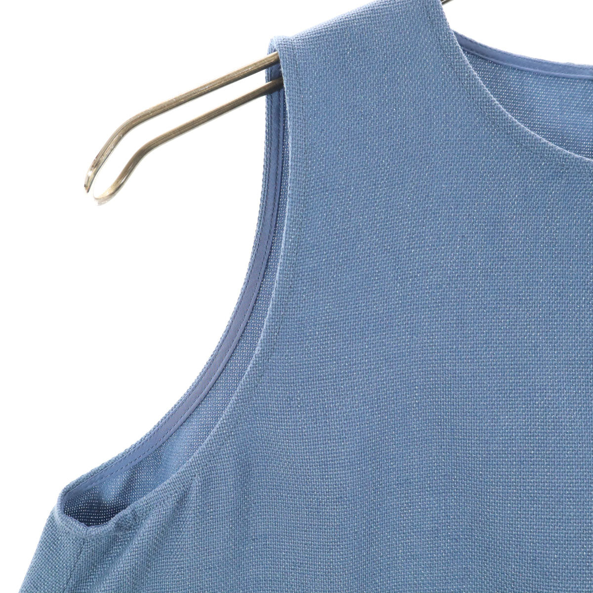 未使用 ESTNATION エストネーション 日本製 リネンブレンド ノースリーブ ZIPポケット ワンピース 36 ブルー レディース