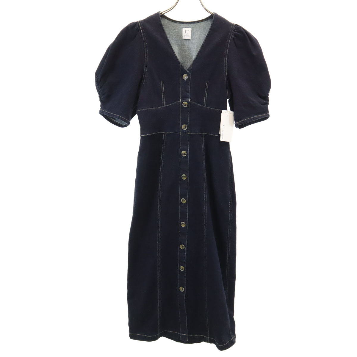 U by SPICK&SPAN ユーバイスピックアンドスパン 未使用 5分袖 デニム ワンピース 36 インディゴブルー レディース