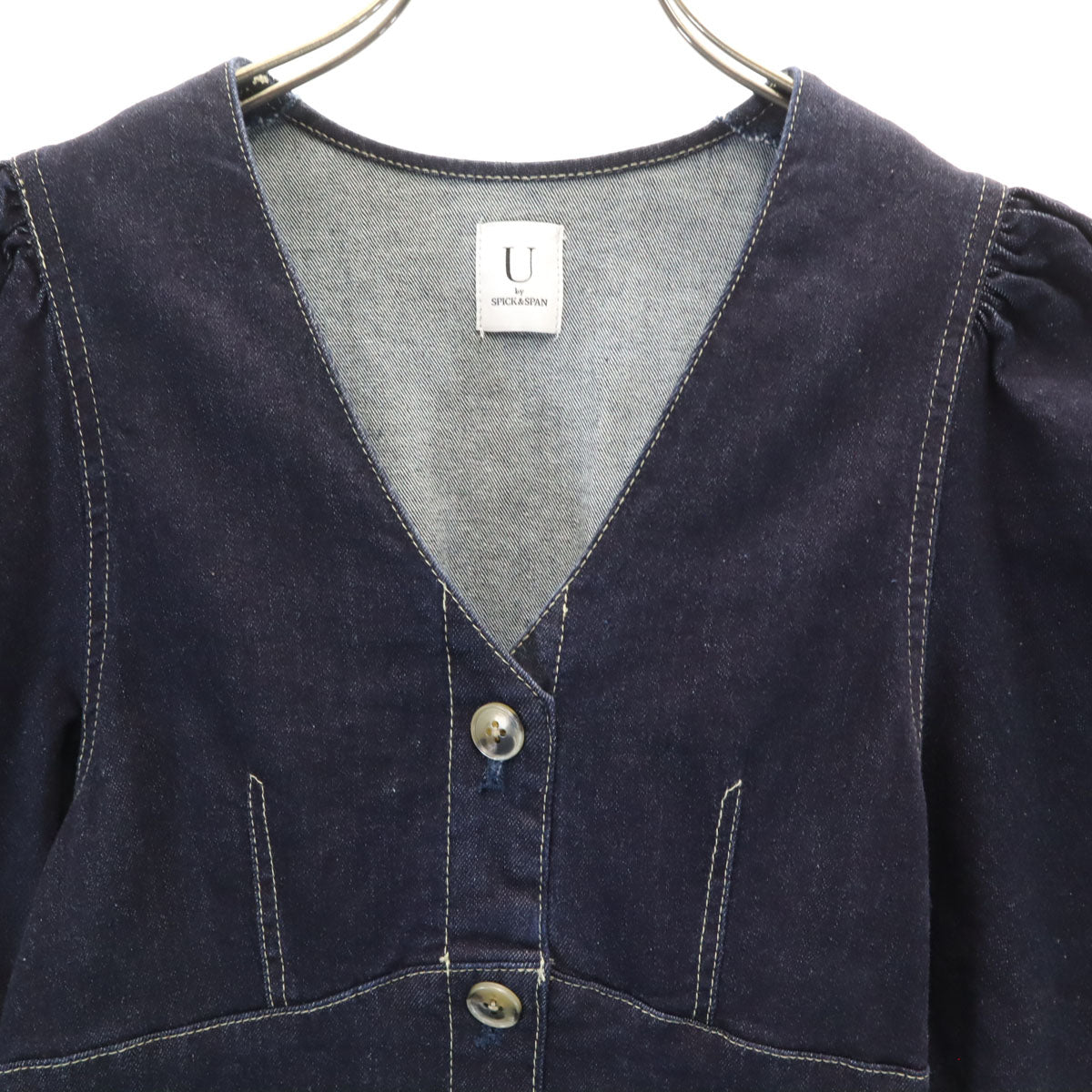 U by SPICK&SPAN ユーバイスピックアンドスパン 未使用 5分袖 デニム ワンピース 36 インディゴブルー レディース