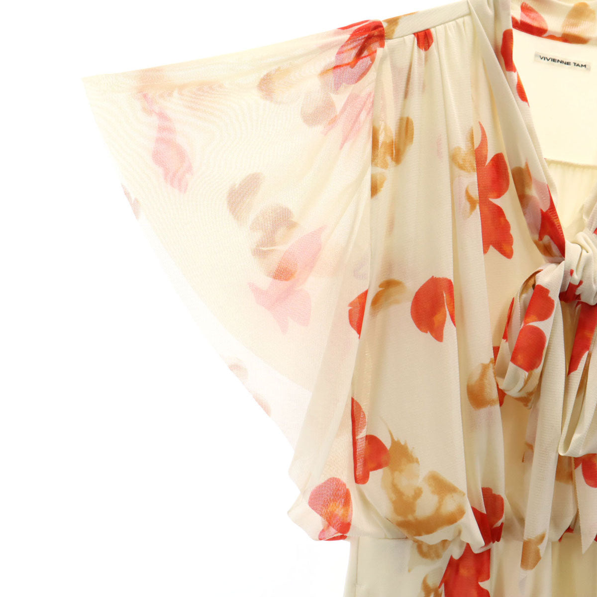 VIVIENNE TAM ヴィヴィアンタム 日本製 総柄 半袖 シフォン フレア ワンピース 0 ベージュ系 レディース