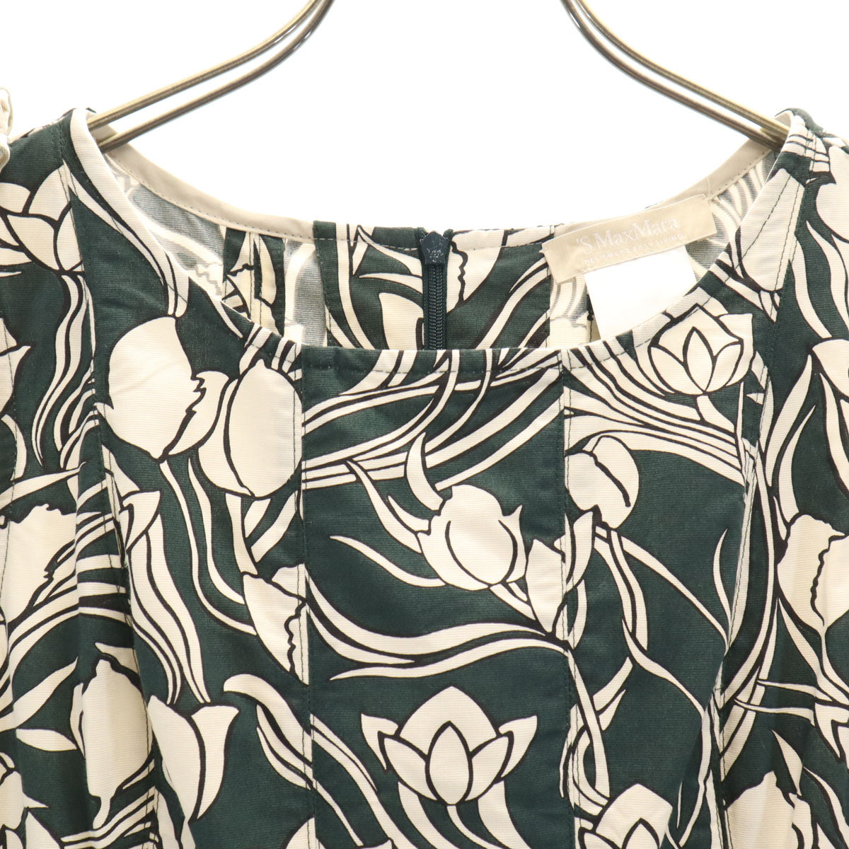 S Max Mara エスマックスマーラ 総柄 ノースリーブ ワンピース 36 グリーン系 レディース